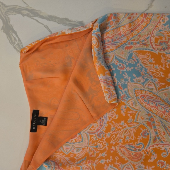 VTG Harold's Y2K 100% Silk Paisley Ruffle Midi Skirt Womens Blue Pink Size 12 - Picture 5 of 10